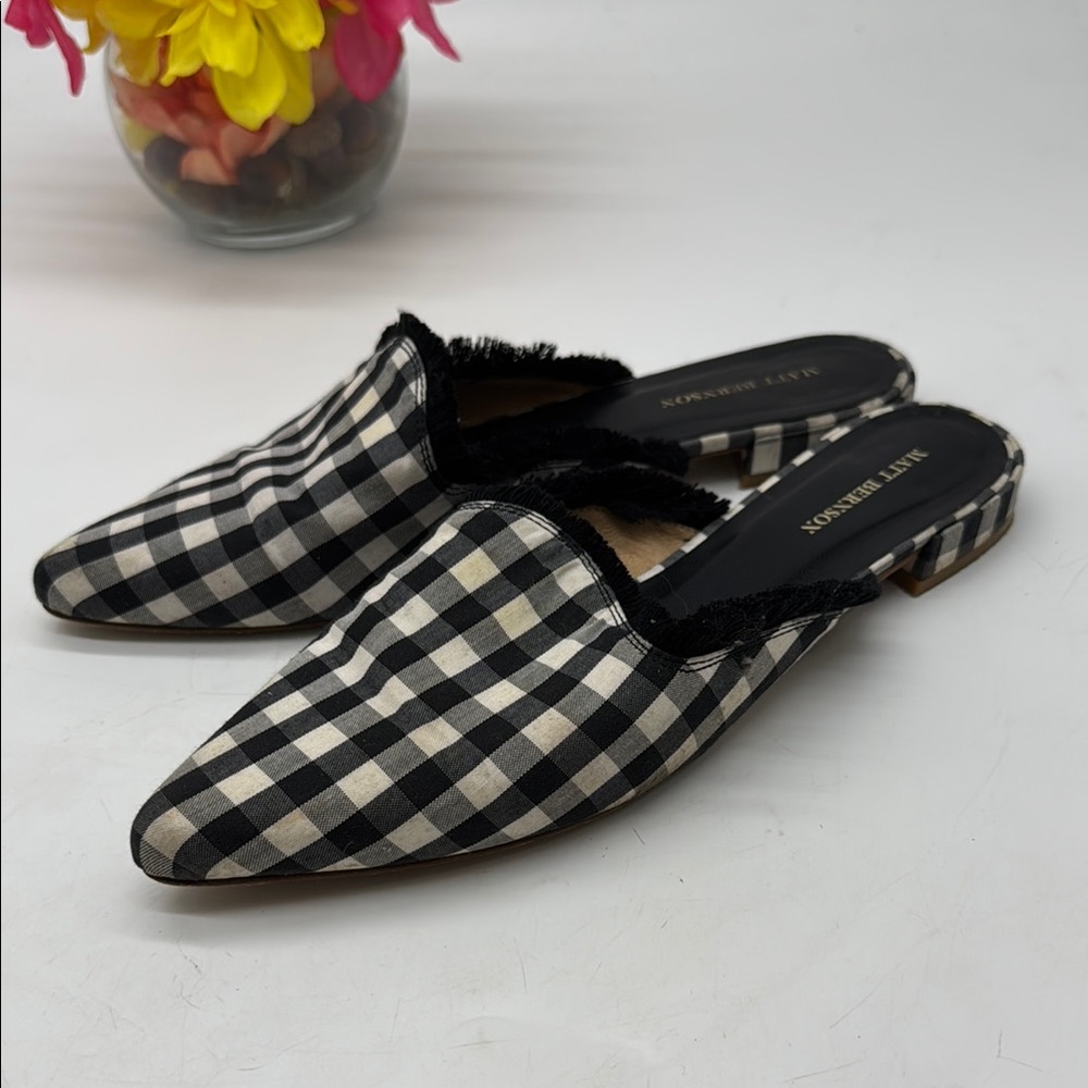 Matt Bernson Black and White Gingham Mules Size 7 CM8232B